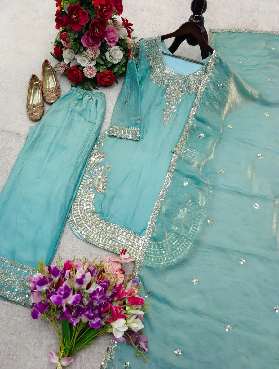 DESIGNER GMY SILK EMBROIDERY 5 MM SEQUENCE WORK TOP PALAZZO WITH DUPATTA FESTIVE WEAR WHOLESALE PRICE ETHNIC GARMENT (9)