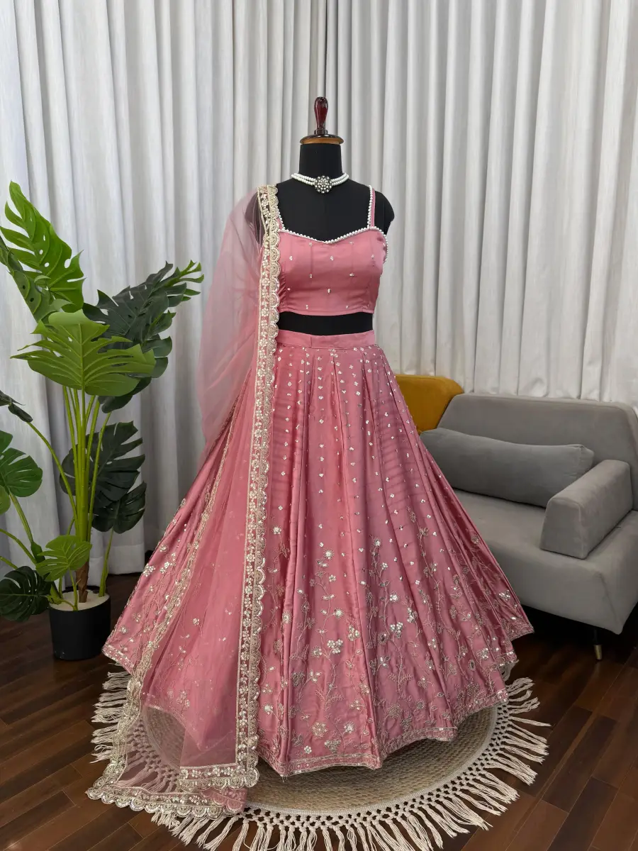 DESIGNER JAPAN SATIN CODING DORI WITH SEQUENCE WORK LEHENGA CHOLI WITH DUPATTA PARTY WEAR WHOLESALE PRICE ETHNIC GARMENT (3)