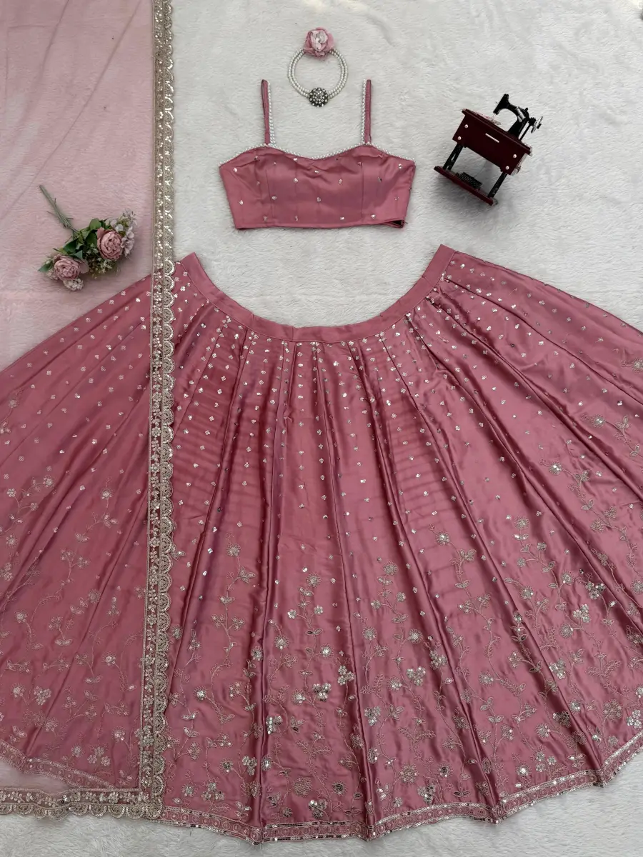 DESIGNER JAPAN SATIN CODING DORI WITH SEQUENCE WORK LEHENGA CHOLI WITH DUPATTA PARTY WEAR WHOLESALE PRICE ETHNIC GARMENT (9)