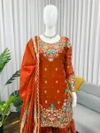 DESIGNER JMC SILK THREAD WITH SEQUENCE WITH RIVET MOTI WORK TOP SHARARA WITH DUPATTA WEDDING WEAR WHOLESALE PRICE ETHNIC GARMENT (12)