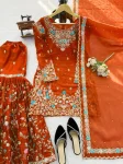 DESIGNER JMC SILK THREAD WITH SEQUENCE WITH RIVET MOTI WORK TOP SHARARA WITH DUPATTA WEDDING WEAR WHOLESALE PRICE ETHNIC GARMENT (12)