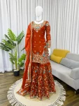 DESIGNER JMC SILK THREAD WITH SEQUENCE WITH RIVET MOTI WORK TOP SHARARA WITH DUPATTA WEDDING WEAR WHOLESALE PRICE ETHNIC GARMENT (12)