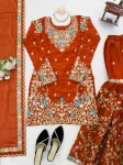DESIGNER JMC SILK THREAD WITH SEQUENCE WITH RIVET MOTI WORK TOP SHARARA WITH DUPATTA WEDDING WEAR WHOLESALE PRICE ETHNIC GARMENT (12)