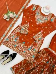 DESIGNER JMC SILK THREAD WITH SEQUENCE WITH RIVET MOTI WORK TOP SHARARA WITH DUPATTA WEDDING WEAR WHOLESALE PRICE ETHNIC GARMENT (12)