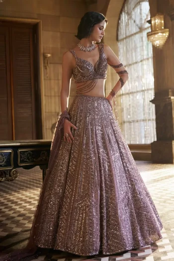DESIGNER KASTURI SILK DORI , SEQUENCE & THREAD WORK LEHENGA CHOLI WITH DUPATTA LAVENDER