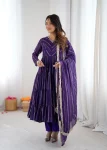 DESIGNER MAL CHANDERI REAL MIRROR WITH HANDWORK GOWN BOTTOM WITH DUPATTA PURPLE