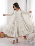 DESIGNER MAL CHANDERI REAL MIRROR WITH HANDWORK GOWN BOTTOM WITH DUPATTA WHITE