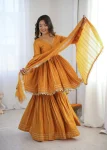 DESIGNER MAL CHANDERI REAL MIRROR WITH HANDWORK TOP SHARARA WITH DUPATTA FESTIVE WEAR WHOLESALE PRICE ETHNIC GARMENT (22)