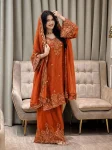 DESIGNER MOSS SILK SEQUENCE & ZARI THREAD EMBROIDERY WORK TOP PALAZZO WITH DUPATTA ORANGE