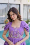 DESIGNER MUL CHANDERI BEADS EMBROIDERY WORK GOWN FESTIVE WEAR WHOLESALE PRICE ETHNIC GARMENT (17)