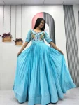 DESIGNER MUL COTTON EMBROIDERY THREAD & HAND MIRROR WORK GOWN FESTIVE WEAR WHOLESALE PRICE ETHNIC GARMENT (2)