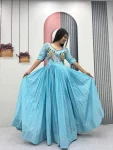DESIGNER MUL COTTON EMBROIDERY THREAD & HAND MIRROR WORK GOWN FESTIVE WEAR WHOLESALE PRICE ETHNIC GARMENT (2)