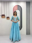 DESIGNER MUL COTTON EMBROIDERY THREAD & HAND MIRROR WORK GOWN FESTIVE WEAR WHOLESALE PRICE ETHNIC GARMENT (2)