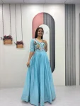 DESIGNER MUL COTTON EMBROIDERY THREAD & HAND MIRROR WORK GOWN FESTIVE WEAR WHOLESALE PRICE ETHNIC GARMENT (2)