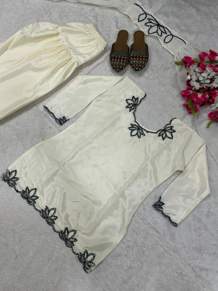 DESIGNER NATURAL CREPE EMBROIDERY AND MOTI WORK TOP PATIYALA WITH DUPATTA FESTIVE WEAR WHOLESALE PRICE ETHNIC GARMENT (1)
