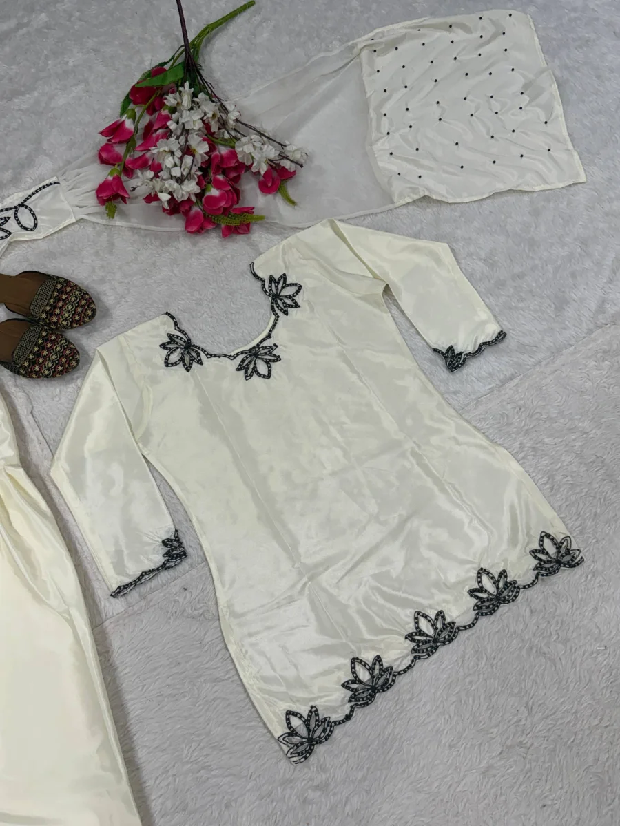 DESIGNER NATURAL CREPE EMBROIDERY AND MOTI WORK TOP PATIYALA WITH DUPATTA FESTIVE WEAR WHOLESALE PRICE ETHNIC GARMENT (10)