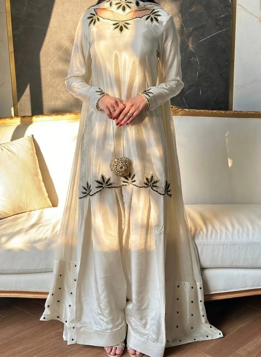 DESIGNER NATURAL CREPE EMBROIDERY AND MOTI WORK TOP PATIYALA WITH DUPATTA FESTIVE WEAR WHOLESALE PRICE ETHNIC GARMENT (2)