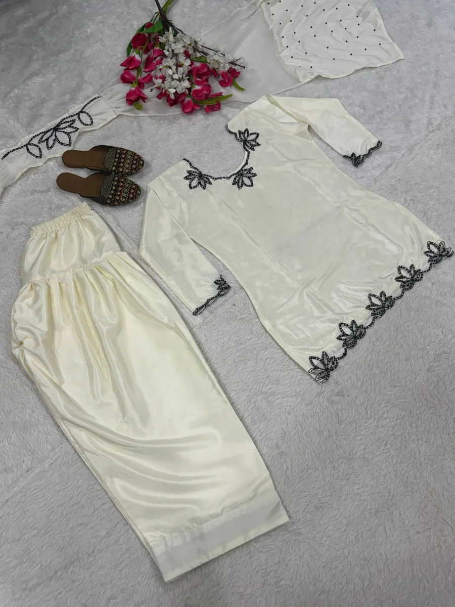 DESIGNER NATURAL CREPE EMBROIDERY AND MOTI WORK TOP PATIYALA WITH DUPATTA FESTIVE WEAR WHOLESALE PRICE ETHNIC GARMENT (8)
