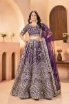 DESIGNER NET SEQUENCE AND ZARI  EMBROIDERY WORK LEHENGA CHOLI WITH DUPATTA PURPLE