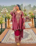 DESIGNER NYLON LINING EMBROIDERY SEQUENCE FANCY PATCH WORK TOP BOTTOM WITH DUPATTA PINK