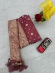 DESIGNER PURE SILK JACQUARD WORK SAREE WITH UNSTITCHED BLOUSE WEDDING WEAR WHOLESALE PRICE ETHNIC GARMENT (12)