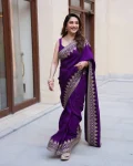 DESIGNER RANGOLI SILK SEQUENCE AND ZARI EMBROIDERY WORK SAREE WITH UNSTITCHED BLOUSE WEDDING WEAR WHOLESALE PRICE ETHNIC GARMENT (6)