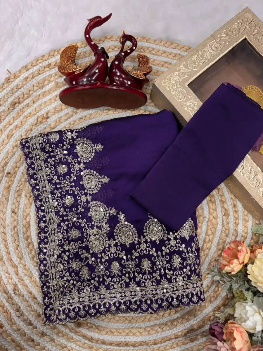 DESIGNER RANGOLI SILK SEQUENCE AND ZARI EMBROIDERY WORK SAREE WITH UNSTITCHED BLOUSE WEDDING WEAR WHOLESALE PRICE ETHNIC GARMENT (7)