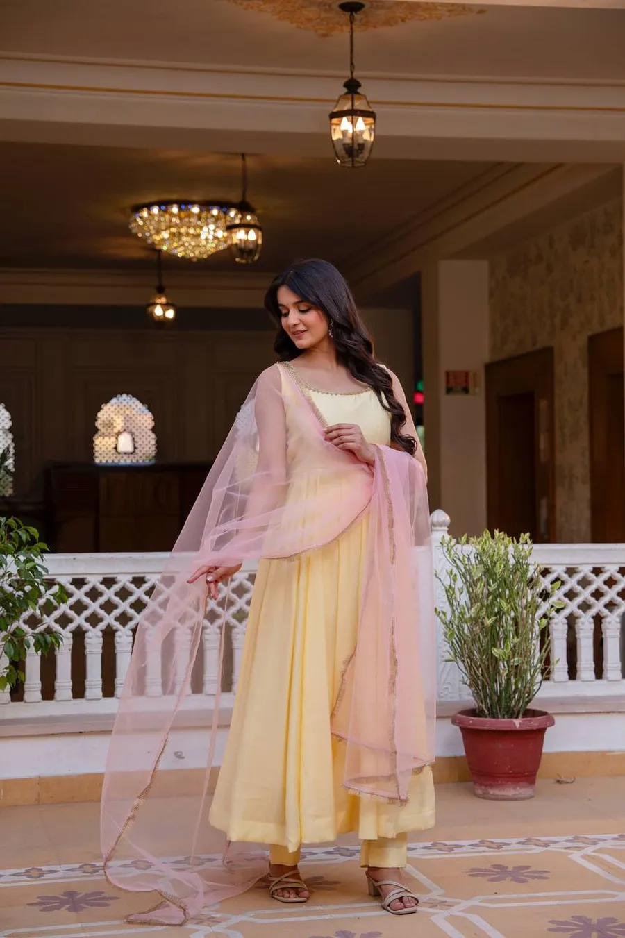DESIGNER ROMAN COTTON JHARKAN LACE WORK GOWN BOTTOM WITH DUPATTA FESTIVE WEAR WHOLESALE PRICE ETHNIC GARMENT (9)