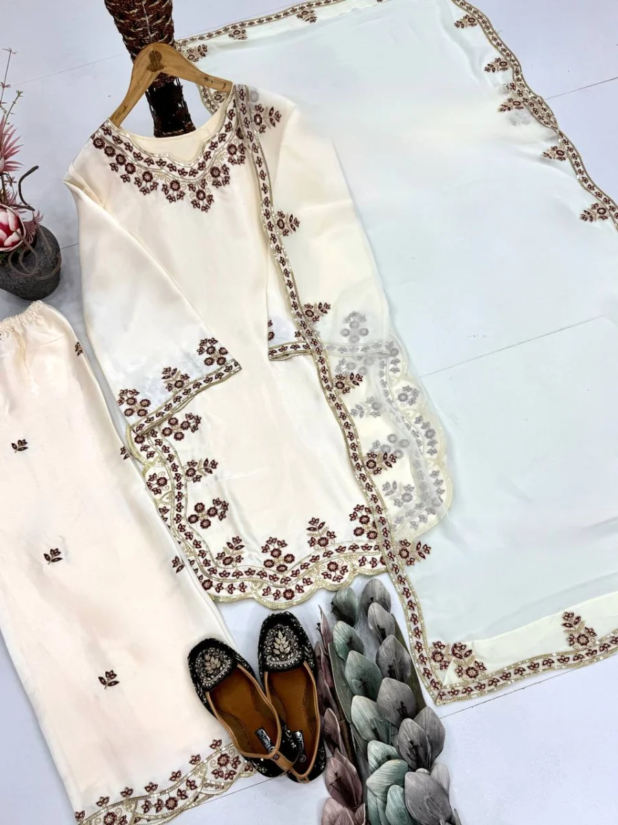 DESIGNER ROMAN GLASS EMBROIDERY SEQUENCE WITH FANCY CUT WORK TOP PALAZZO WITH DUPATTA FESTIVE WEAR WHOLESALE PRICE ETHNIC GARMENT (12)