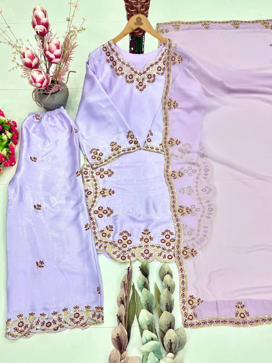 DESIGNER ROMAN GLASS EMBROIDERY SEQUENCE WITH FANCY CUT WORK TOP PALAZZO WITH DUPATTA FESTIVE WEAR WHOLESALE PRICE ETHNIC GARMENT (6)