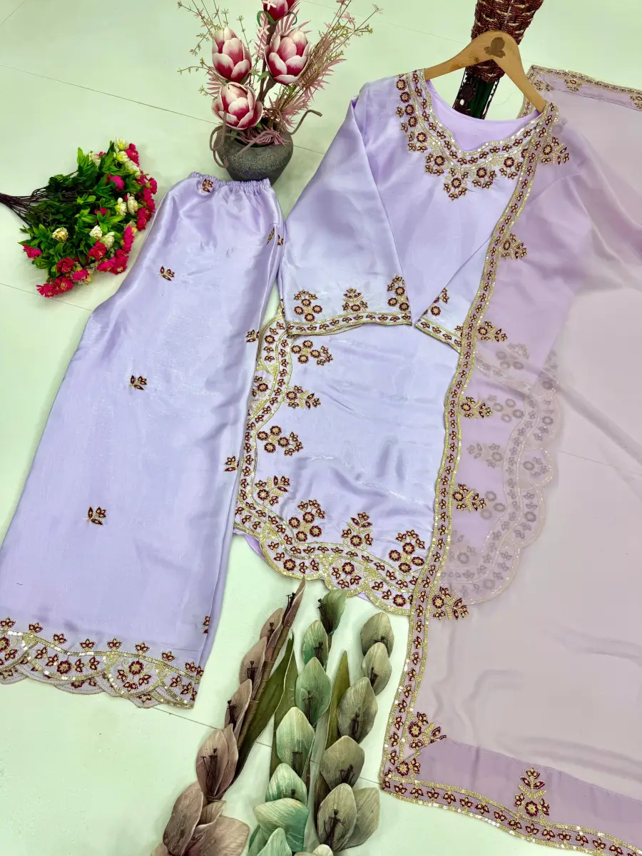DESIGNER ROMAN GLASS EMBROIDERY SEQUENCE WITH FANCY CUT WORK TOP PALAZZO WITH DUPATTA FESTIVE WEAR WHOLESALE PRICE ETHNIC GARMENT (7)