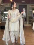 DESIGNER ROMAN GLASS SILK EMBROIDERY 3 MM SEQUENCE WORK WITH RIVET MOTI WORK TOP PATIYALA WITH DUPATTA FESTIVE WEAR WHOLESALE PRICE ETHNIC GARMENT (2)