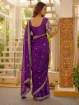 DESIGNER SATIN SILK SEQUENCE EMBROIDERY WORK SAREE WITH UNSTITCHED BLOUSE PARTY WEAR WHOLESALE PRICE ETHNIC GARMENT (6)