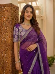 DESIGNER SATIN SILK SEQUENCE EMBROIDERY WORK SAREE WITH UNSTITCHED BLOUSE PARTY WEAR WHOLESALE PRICE ETHNIC GARMENT (6)