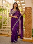 DESIGNER SATIN SILK SEQUENCE EMBROIDERY WORK SAREE WITH UNSTITCHED BLOUSE PARTY WEAR WHOLESALE PRICE ETHNIC GARMENT (6)