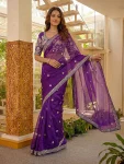DESIGNER SATIN SILK SEQUENCE EMBROIDERY WORK SAREE WITH UNSTITCHED BLOUSE PARTY WEAR WHOLESALE PRICE ETHNIC GARMENT (6)