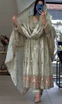 DESIGNER SHEESHA SILK EMBROIDERY SEQUENCE WITH VAL PIPE SWAROVSKI WORK GOWN BOTTOM WITH DUPATTA FESTIVE WEAR WHOLESALE PRICE ETHNIC GARMENT (3)