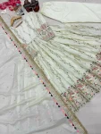 DESIGNER SHEESHA SILK EMBROIDERY SEQUENCE WITH VAL PIPE SWAROVSKI WORK GOWN BOTTOM WITH DUPATTA FESTIVE WEAR WHOLESALE PRICE ETHNIC GARMENT (3)