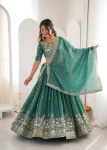DESIGNER SHIMMER SILK THREAD WITH SEQUENCE WORK LEHENGA CHOLI WITH DUPATTA WEDDING WEAR WHOLESALE PRICE ETHNIC GARMENT (9)