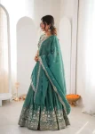 DESIGNER SHIMMER SILK THREAD WITH SEQUENCE WORK LEHENGA CHOLI WITH DUPATTA WEDDING WEAR WHOLESALE PRICE ETHNIC GARMENT (9)