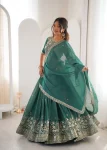 DESIGNER SHIMMER SILK THREAD WITH SEQUENCE WORK LEHENGA CHOLI WITH DUPATTA WEDDING WEAR WHOLESALE PRICE ETHNIC GARMENT (9)
