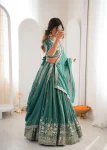 DESIGNER SHIMMER SILK THREAD WITH SEQUENCE WORK LEHENGA CHOLI WITH DUPATTA WEDDING WEAR WHOLESALE PRICE ETHNIC GARMENT (9)