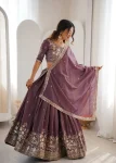 DESIGNER SHIMMER SILK THREAD WITH SEQUENCE WORK LEHENGA CHOLI WITH DUPATTA WEDDING WEAR WHOLESALE PRICE ETHNIC GARMENT (1)