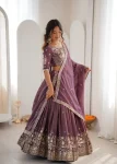 DESIGNER SHIMMER SILK THREAD WITH SEQUENCE WORK LEHENGA CHOLI WITH DUPATTA WEDDING WEAR WHOLESALE PRICE ETHNIC GARMENT (1)