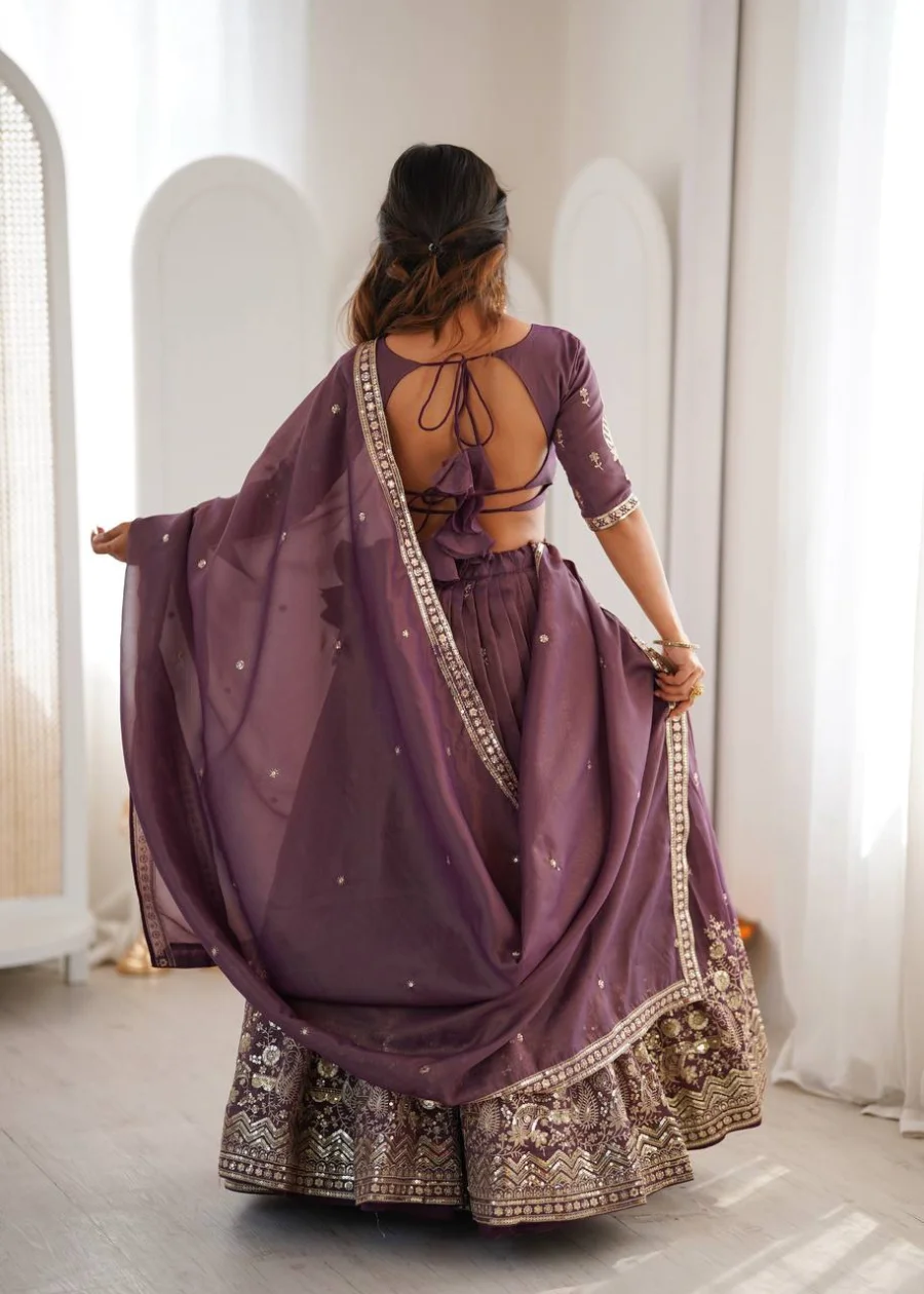 DESIGNER SHIMMER SILK THREAD WITH SEQUENCE WORK LEHENGA CHOLI WITH DUPATTA WEDDING WEAR WHOLESALE PRICE ETHNIC GARMENT (5)