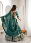 DESIGNER SHIMMER SILK THREAD WITH SEQUENCE WORK LEHENGA CHOLI WITH DUPATTA WEDDING WEAR WHOLESALE PRICE ETHNIC GARMENT (9)