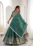 DESIGNER SHIMMER SILK THREAD WITH SEQUENCE WORK LEHENGA CHOLI WITH DUPATTA WEDDING WEAR WHOLESALE PRICE ETHNIC GARMENT (9)