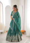 DESIGNER SHIMMER SILK THREAD WITH SEQUENCE WORK LEHENGA CHOLI WITH DUPATTA RAMA