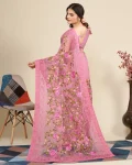 DESIGNER SOFT NET CHIKANKARI EMBROIDERY WORK SAREE WITH UNSTITCHED BLOUSE PARTY WEAR WHOLESALE PRICE ETHNIC GARMENT (13)