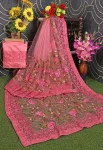 DESIGNER SOFT NET CHIKANKARI EMBROIDERY WORK SAREE WITH UNSTITCHED BLOUSE PARTY WEAR WHOLESALE PRICE ETHNIC GARMENT (13)
